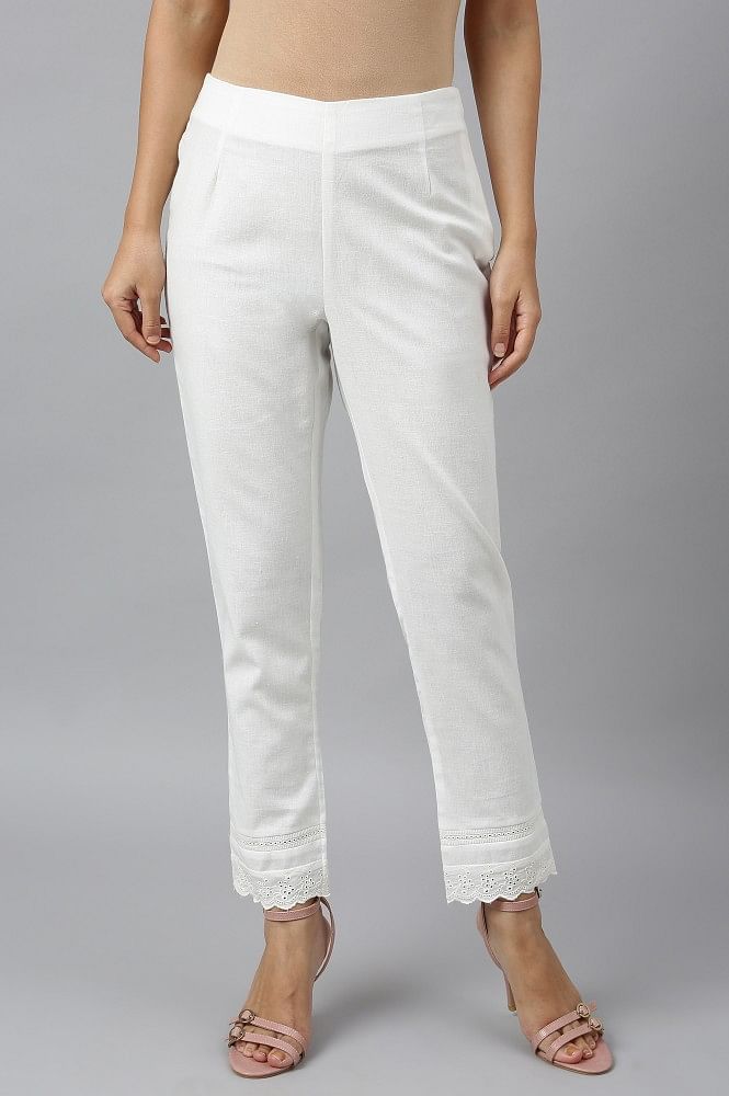 Buy Indya Off-White Cotton Regular Fit Pants for Women Online @ Tata CLiQ